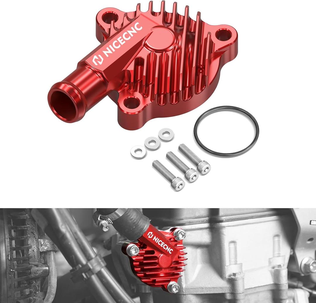 NICECNC Motorcycle Aluminum Thermostat Cover Compatible with Honda TRX450R 2010 2011 2012 2013 2014, TRX450ER Electric Start 2006-2009 2011-2014 Thermostat Housing, Replacement for 19321-HP1-670(Red)