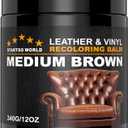 STARTSO WORLD Leather Recoloring Balm 12oz, Repair Kit for Furniture, Dye, Color Restorer for Couches - Repair, Faded Leather - Medium Brown