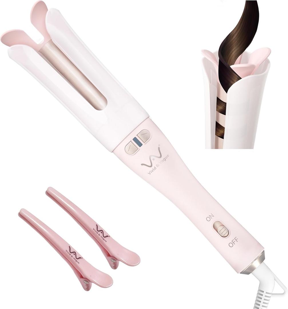 VAV Auto Hair Curler for Long Hair, 1.25-Inch Large Barrel Automatic Curling Iron with 2-Way Rotation for Curls & Waves, Anti-Tangle Rotating Wand for Beginners (Easy to Use)
