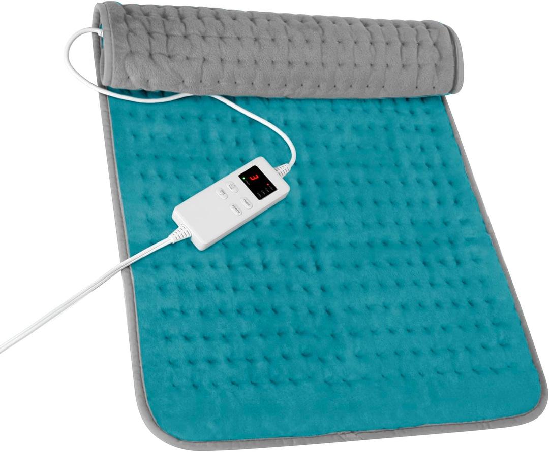 Electric Heating Pad for Back Pain Relief, Large Heating Pads for Body Muscle Pain Cramps Relief, 6 Heating & 4 Timer Setting, Machine Washable, Gift for Grandparents(17'' x 33'') (Cyan)