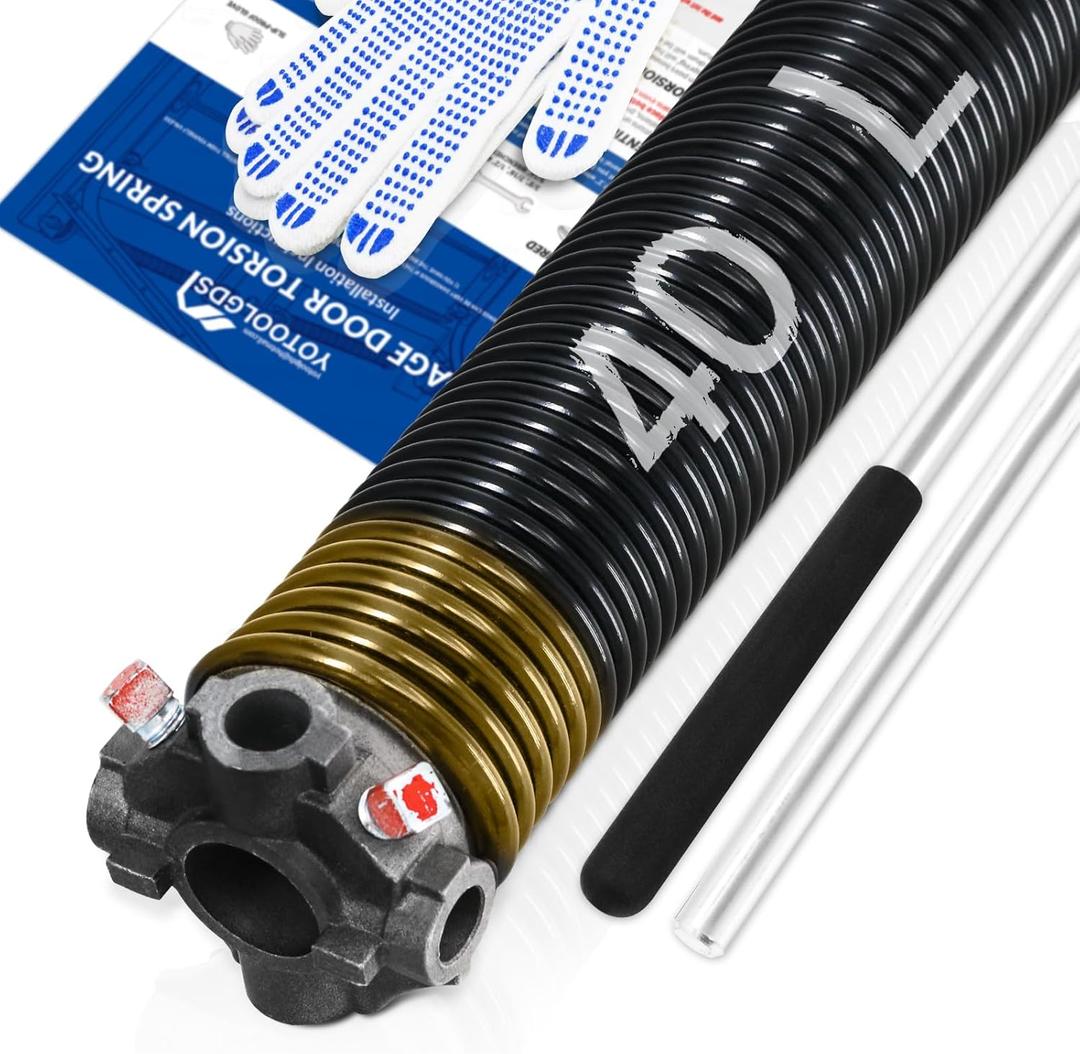 YoToolGDS Left Hand Wind（Black Cone）2" Garage Door Torsion Spring with Non-Slip Winding Bars & Gloves, High Precision Electrophoresis Black Coated, for Replacement, MIN 16, 000 Cycles (0.250x2''x40'')