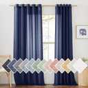 NICETOWN Linen Textured Sheer Curtains 96 inch Long for Living Room, Privacy Chic Sheer Curtains Window Treatment Translucent Drapes for Farmhouse/Cottage, W70 x L96, Dark Blue, 1 Pair