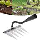 Garden Rake, Gardening Tools Heavy Duty Rake with 5 Metal Tines, Sharp Edge Garden Weeding Tools, All Steel Hardened Hoe Garden Hand Rake Tools for Backyard Lawn Loosening Planting (5 Tines)