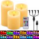 ALED LIGHT Rechargeable Candles Flickering with Remote,Flameless Candles Built-in Rechargeable Battery,RGB&Warm White Real Wax LED Candles for Home Decoration,Christmas,Party