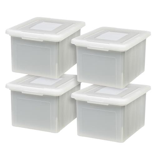 Amazon.com: IRIS USA File Box, Plastic File Organizer with Lids for Letter/Legal File, Portable Document Box For Moving, Storage Bin with Durable and Secure Lid, Stackable Nestable BPA-Free, Pearl 35 Qt. 4 Pack : Office Products