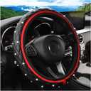 Bling Car Steering Wheel Cover, Non-Slip Elastic Stretch Leather Auto Steering Wheel Protector, Sparkling Diamond Vehicle Decor Accessories for Women Girls, Universal for Vehicles (Red)