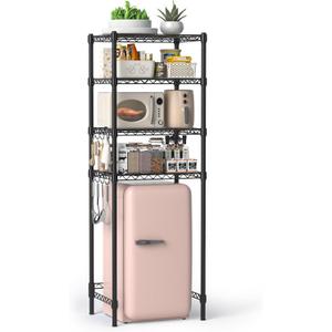 Hodonas 4-Tier Mini Fridge Shelf, Heavy Duty Adjustable Storage Shelf, Ultimate Organizer Rack for Mini Fridge, Microwave & Appliances, Maximizes Space Saver in Dorm, Kitchen, Office & Garage, Black