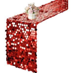 12 x 108 Inch Red Sequin Table Runner Glitter Rectangle Big Sequin Table Runner for Wedding Party Birthday Christmas Halloween Decoration (1 Pack)