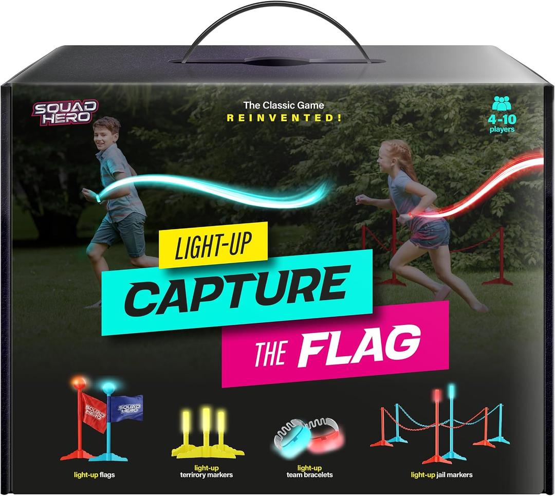 Capture the Flag Glow in the Dark Game Set - Yard Outdoor Games for Kids Ages 8, 10, 11, 12 Old - Fun Lawn Summer Family Game for Boys & Teen Boys,- Birthday Gifts - Camping and Backyard Adventures, 16 inches x 12 inches x 3.4 inches