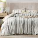 Bedsure Waffle Weave Duvet Cover King - 100% Cotton Boho Duvet Cover with 2 Pillowcases - Cream White Textured Comforter Cover with Zipper Closure (King, 104"x90") (19 - Strip White (No Comforter))