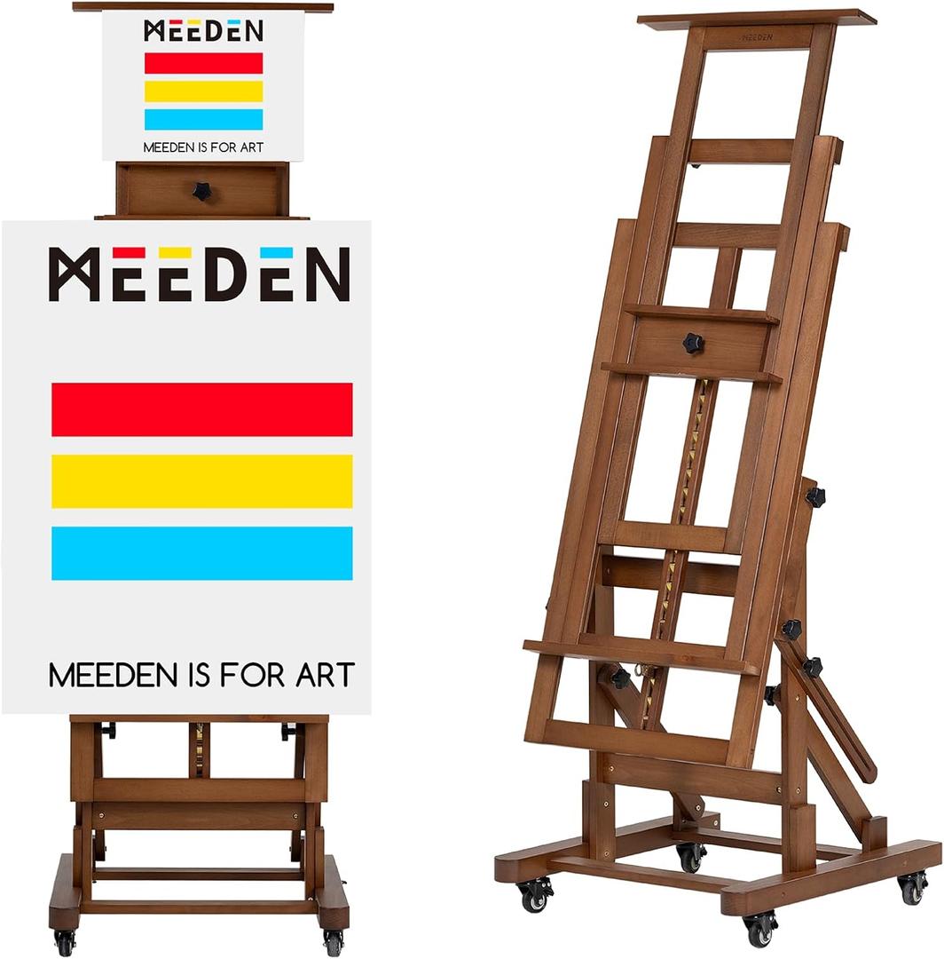 MEEDEN Extra-Large Art Painting Easel: Solid Beech Wood Artist Easel - Professional Heavy-Duty Studio Easel for Adults - Movable H Frame Floor Easel Stand for Painting Canvas up to 79" (Walnut)