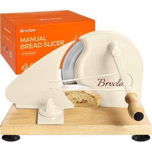 Brvclon Manual Bread Slicer Adjustable Thickness, Hand Crank Bread Slicer for Homemade Sourdough Bread with Scale Line & Suction Cup & Metal Guide,Quality Solid Wood Base & Gift-Level Packaging