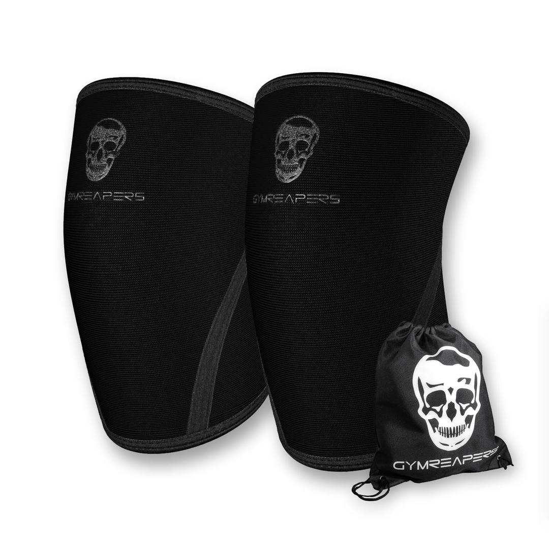 Knee Sleeves (1 Pair) With Gym Bag - IPF Approved - Knee Compression Sleeve Support for Squats, Weightlifting, and Powerlifting - Gymreapers 7MM Neoprene Sleeves (Black/Black, X-Large)
