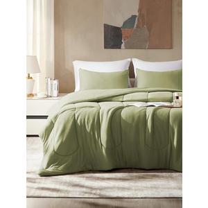 SLEEP ZONE Queen Size Comforter Set, Breathable Jersey Knit Soft Duvet Insert Set 3 Pieces Bedding Sets for Bedroom All Season, Green, 88"x88"