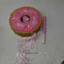 Donut Piata with Strings 12 Inch Small Doughnut Piata with Pink White Stick Blindfold Confetti for Boy Girl Donut Grow up Birthday Party Anniversary Celebration Cinco De Mayo Fiesta Decor Supplies