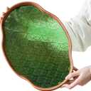 IwaiLoft Glass Serving Tray with The Crabapple Pattern Glass and Walnut for Kitchen Countertop Home Decor for Coffee Table, Also Suitable for Tea Coffee Decorative Trays (Green,11.4" x 7.8" x 1")
