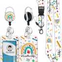 Lanyards with lD Badges,Breakaway Lanyard Strap and Retractable Badge Reel Carabiner Clip Fashionable Vertical ID Card for Woman,Teacher,Work Office - Rainbow Teacherlife