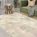 Washable 3x5 Modern Abstract Cream Beige Area Rugs Non Slip Low Pile Indoor Floor Small Carpet for Living Room Bedroom Dinning Room Kitchen