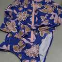 Century Star Long Sleeve Swimsuits for Women Teen Girls Bathing Suit Rash Guard Surfing Modest One Piece High Neck Swimwear (0-2, Blue Pink Floral) Size XS