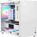 V500 Mini Portable M-ATX/ITX Computer Case, MINI-Tower CASE, Full Side Transparent DIY Desktop Case with Handle, Support 320MM GPU Size (White-2.0)