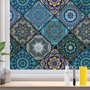 DKTIE Bathroom Window Privacy Film Decorative Films, Get Privacy While Still Letting Light Into Room, Included Tools Easy to Install, Static Cling Renter Frendly (B110-Blue, 17.7" x 118.1")