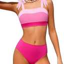 KANGKANG Girls Swimsuit Solid Color Block Adjustable Straps Teen Girl Bikini Set Kids Bathing Suits for Girls, Size 11-12 Years