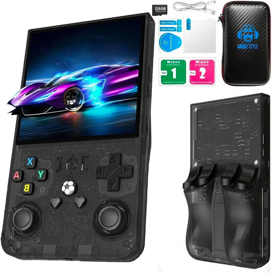 R36 Max Retro Handheld Game Console, Video Game Console with 64G Built-in 18000+ Games, 4000mAh Rechargeable, Support 30+ Simulators, Linux System, 4.0 Inch IPS Screen Portable Pocket Arcade (Black)