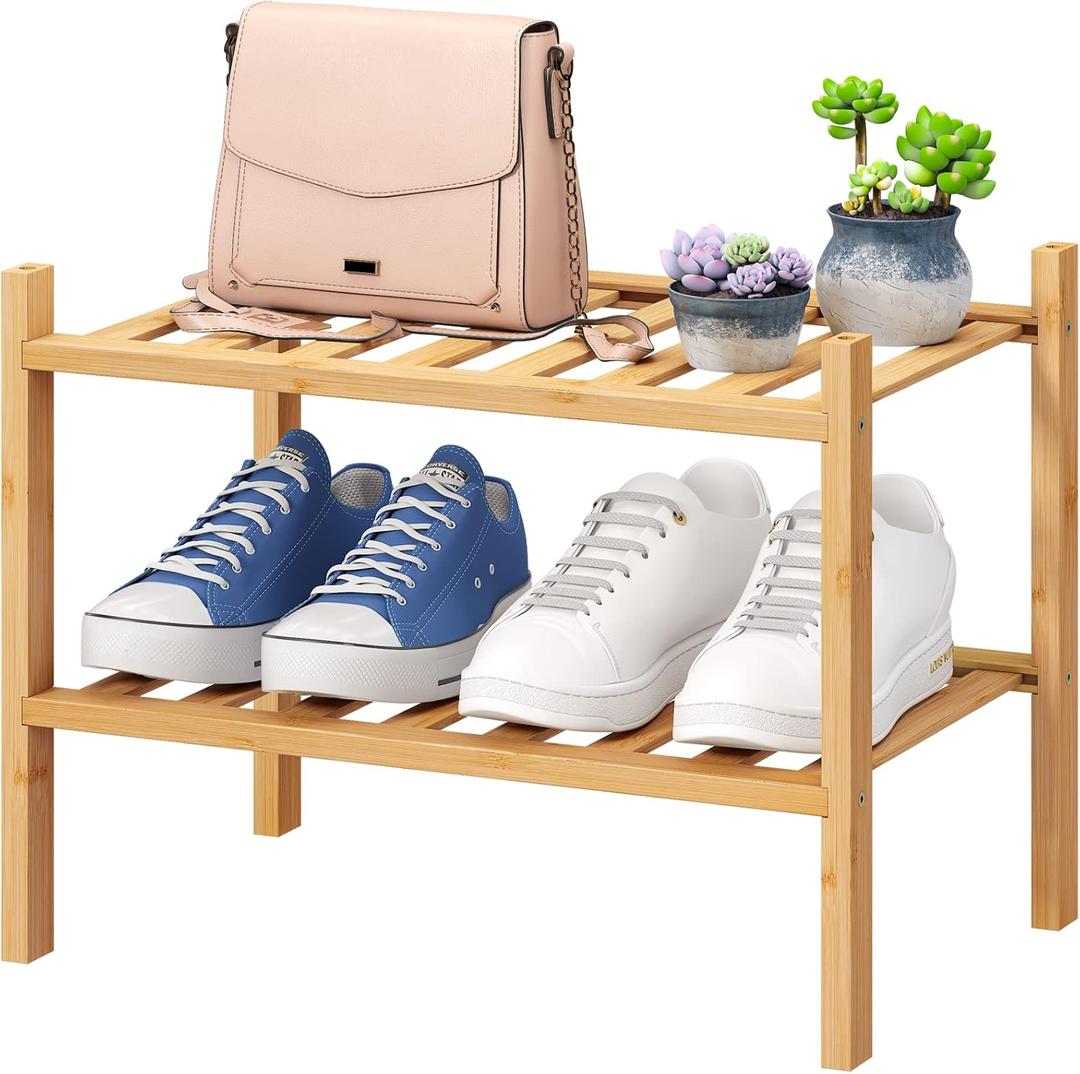 viewcare Small Shoe Rack, 2-Tier Shoe Rack for Entryway, Bamboo Wood Shoe Shelf for Closet & Hallway, Long 17.2IN | Beautiful | Functional | Sturdy | Durable