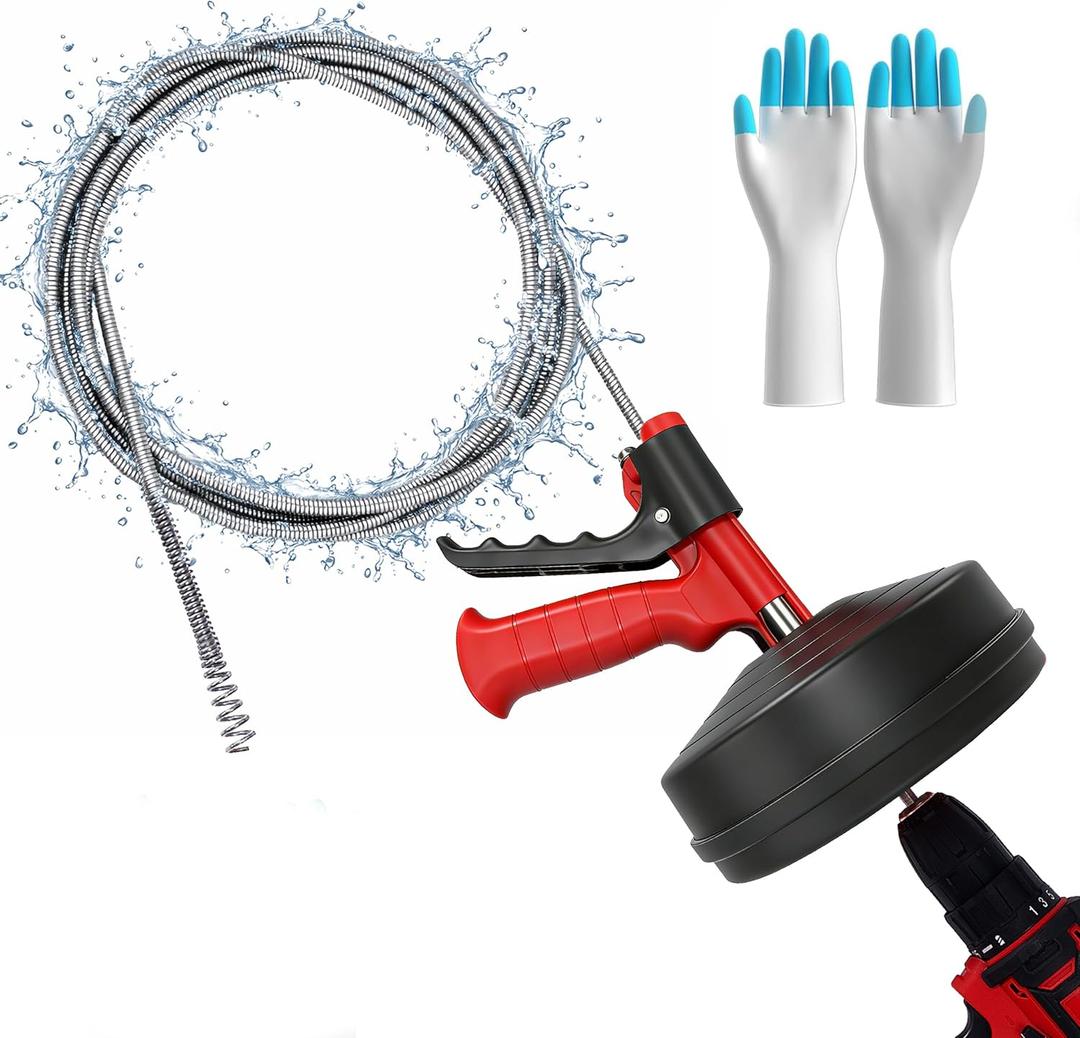 Drain Auger 25Ft Plumbing Snake Drain Snake, Toilet Auger Toilet Snake Drain Clog Remover, Hair Clog Remover with Drill Adapter for Kitchen Bathroom Shower Sink