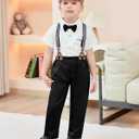SANMIO Toddler Baby Boy Clothes Suit Gentleman Wedding Outfits, Formal Dress Shirt with Bowtie + Suspender Pants 16-24M