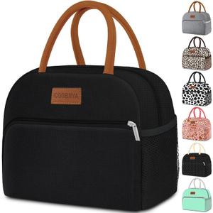 Coobiiya Lunch Box Lunch Bag for Women Men, Reusable Cute Lunch Pail bag,Leakproof,Insulated LunchBox Tote Compact 10L, Cooler Lunch Container for Work Travel Office (Black)