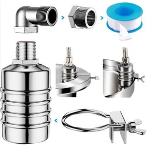 Float Valve,1/2" to 3/4'' water level control float valve, 304 Stainless Steel Fully Automatic Watershut off valve, Automatic Water Level Controller for Tank, Pool, Livestock Troughs.