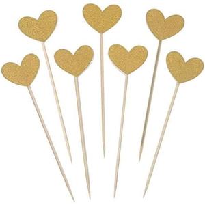 Confetti! 40-piece (missing few) Heart Cupcake Toppers - Adorable Love-Themed Decorations for Valentine's Day, Weddings, Bridal Showers, Birthdays, and More! - Gold