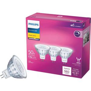 PHILIPS MR16 GU5.3 LED Floodlight 50W Equivalent, Dimmable, Bright White 3000k- 3 Pack PHILIPS MR16 GU5.3 LED Floodlight 50W Equivalent, Dimmable, Bright White 3000k- 3 Pack