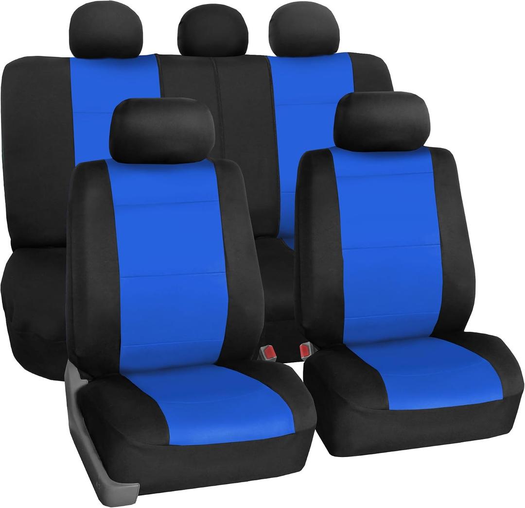 FH Group Waterproof Neoprene Car Seat Covers Full Set – Universal Fit Front & Split Bench Rear Seat Covers, Airbag Compatible Automotive Seat Protectors for Cars, SUVs & Vans, Blue