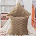 MADIZZ Set of 2 Super Soft Velvet Decorative Throw Pillow Covers 20x20 inch Light Brown Square with Texture Luxury Style Cushion Case Pillow Shell for Sofa Bedroom