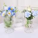 Fixwal Vases for Flowers Set of 3 Vintage Glass Vase for Centerpieces, Embossed Base Vases for Wedding Decoration (H:7" D:4"), Ribbed Glass Containers for Organization for Home Decor
