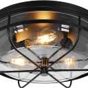 16 Inch Light Fixtures Ceiling Mount, Close to Ceiling Light with Seeded Glass, Outdoor Indoor Flush Mount Ceiling Light for Bedroom Living Room Kitchen Porch Hall Patio, ROS91AL-BK (Black)