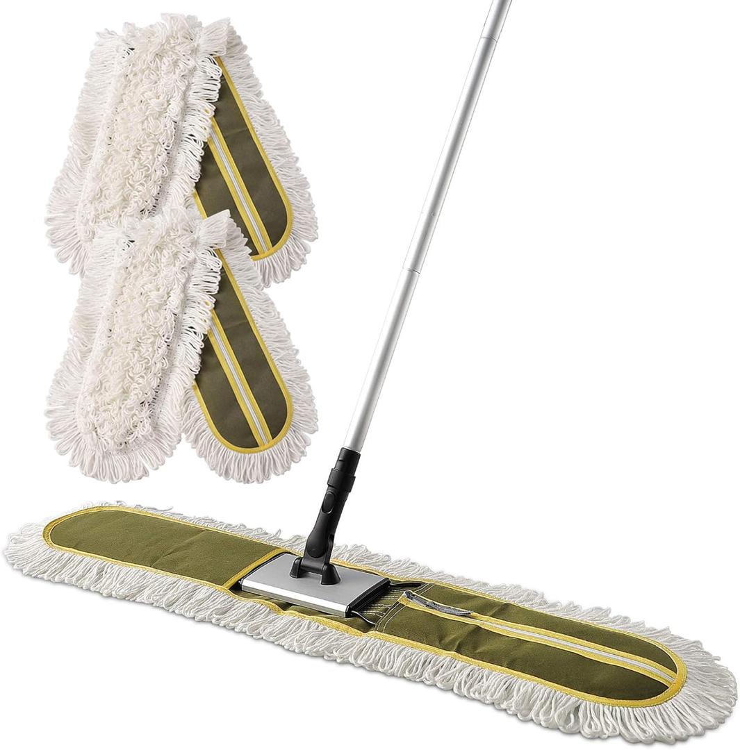 36" Commercial Dust Mops for Floor Cleaning Heavy Duty Floor Duster Mop with Long Handle Hotel Gym Household Cleaning Supplies for Hardwood, Tiles, Marble Floors (Green)