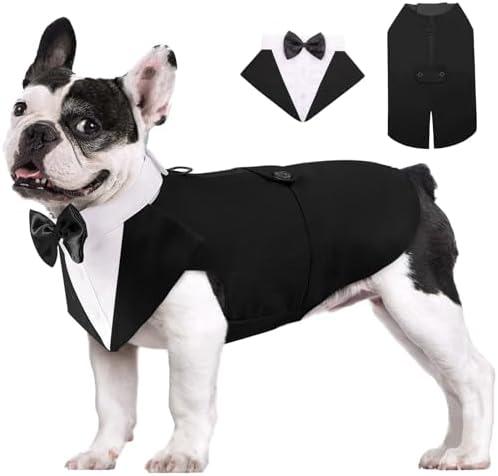 AOFITEE Dog Tuxedo Formal Dog Suit and Bandana Set, Gentle Dogs Wedding Party Suit Bow Tie Shirt, Tuxedo for Small Dogs Costume Outfit with Detachable Bowtie Collar for Christmas Halloween Dress Up M
