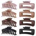TOCESS Big Hair Claw Clips for Women - Neutral Large Claw Clip for Thin Thick Curly Hair 90's Strong Hold 4.33 Inch Nonslip Matte Jumbo Hair Clips (8 Pcs) (Assorted B.Black, Brown, Beige, Light Pink)
