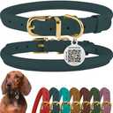 BRONZEDOG Rolled Leather Dog Collar with QR ID Tag Adjustable Soft Round Collars for Small Medium Large Dogs Puppy (9" - 11" Neck Size, Denim) 1 Ct
