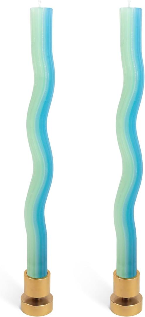 Wiggle Candles (2 Pack) - Joyful Dancing Design Taper Candlesticks | Bright Colors | 7/8 diam x 11 Length | Designed by Lex Pott | Made in USA (Mint)