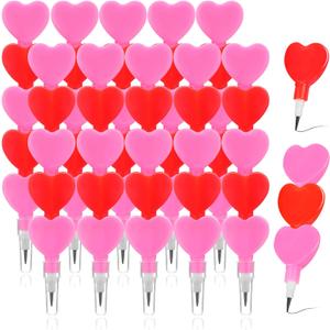 Chinco 48 Pieces Valentine Pencils Heart Stackable Plastic Heart Stacking Colored Pencils for Kids Red Pink Stacking Point Kids Birthday Party Supplies School Fun Equipment