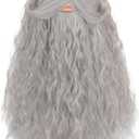 Yan Dream Long Curly Wizard Beard Men Full Fake Beard and Handlebar Mustache Cosplay Costume Facial Hair (Gray)