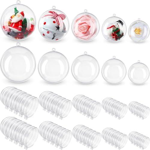 Jenaai 100 Pcs DIY Clear Fillable Christmas Ornament 5 Sizes Plastic Hanging Spheres Decorative Balls for Christmas Party Holiday Valentine's Day Wedding Home Decor