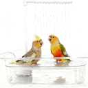Bird Bath Tub with USB Pump, Automatic Bird Shower with Adjustable Water Flow, Transparent Acrylic Basin & Mesh Perch for Parakeets, Cockatiels, Conures, Budgies, African Greys