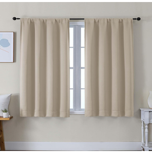 Simplebrand Ava Grey Short Blackout Curtains for Bedroom 45 Inches Long 2 Panels Set, Solid Thermal Insulated, Energy Saving Window Treatment Curtains Blackout Drapes, W40 x L45 Inch, Beige