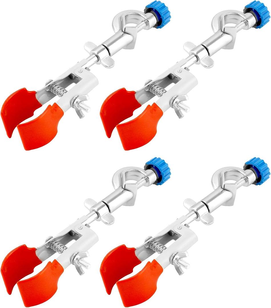 QWORK Lab Clamp, 4 Pack, Cork Lined Prongs, Burette, Flask, Beaker Clamp, Holds Objects up to 1.75" [45mm], Universal for Rods up to 0.7" Diameter