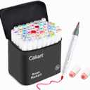 Caliart Alcohol Markers Brush Tip, 61 Colors Pastel Coloring Marker Set Dual Tip Fine & Brush, with Case Permanent Alcohol Based Colored Art Pens for Adult Coloring Books Artists Drawing Gifts
